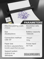 Dragonhawk A4 Wireless Tattoo Stencil Printer