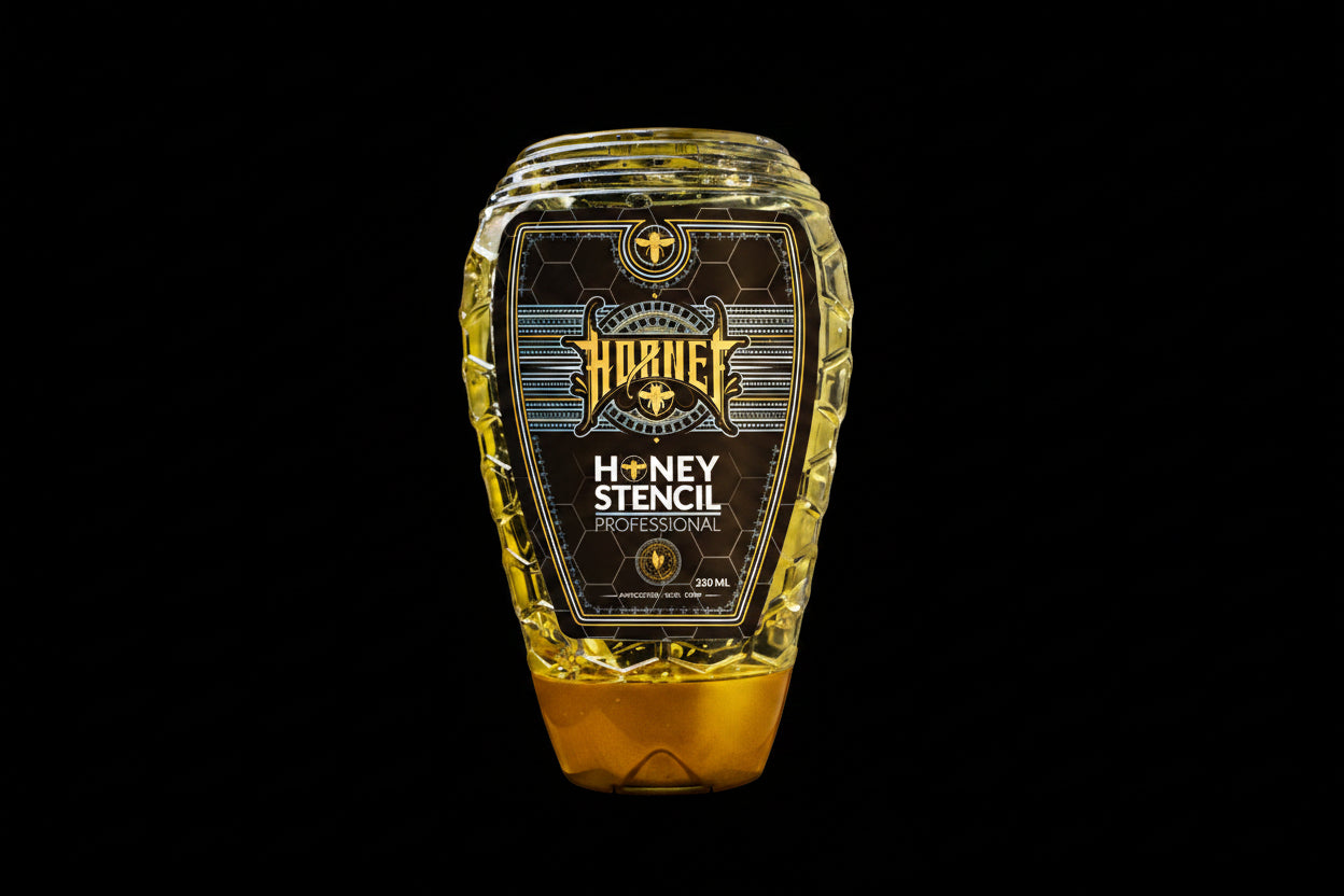 Honey Stencil professional product with honeycomb design on a white background
